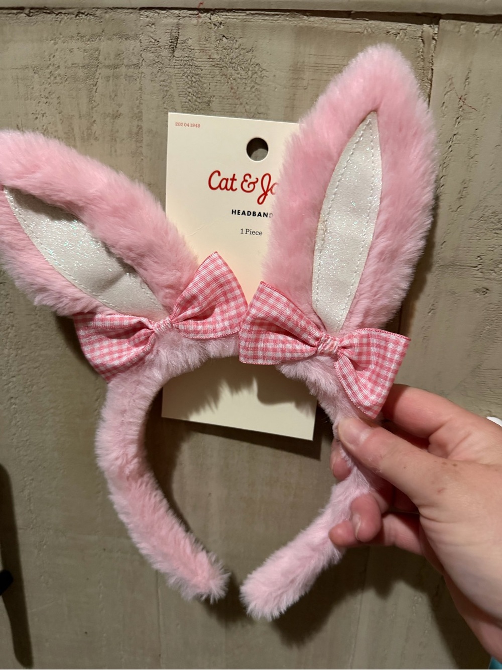 Cat & Jack Light Pink Bunny Ear Headband with Gingham Bows